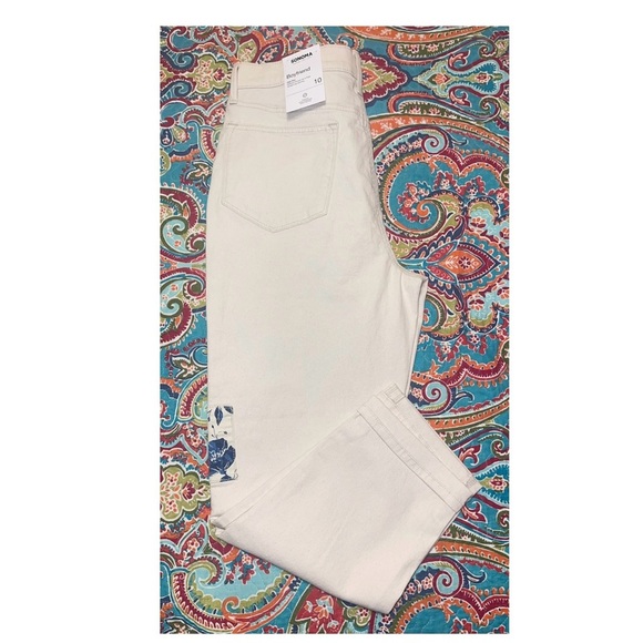 Women's Cream Boyfriend Jeans with Floral Detail - Picture 1 of 9